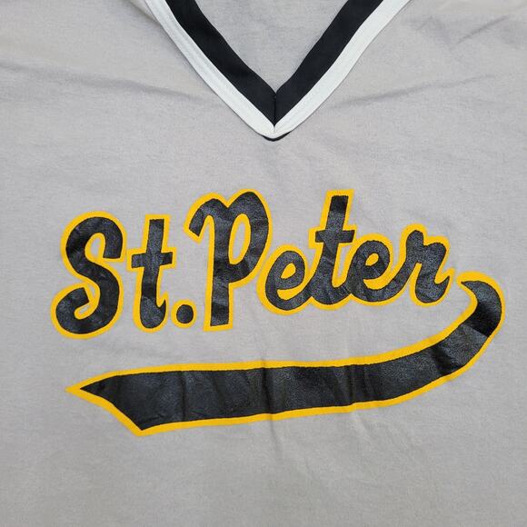 Vintage 90s St-Peter Ringer Shirt Medium 20x25 Gray - Picture 8 of 12